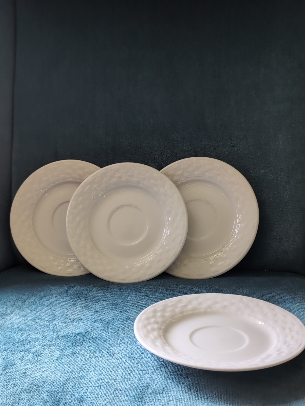 Gibson White Textured Ceramic Saucers - Set of 4